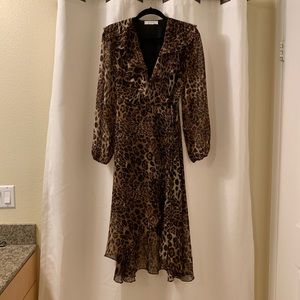 Animal print hi-low wrap dress